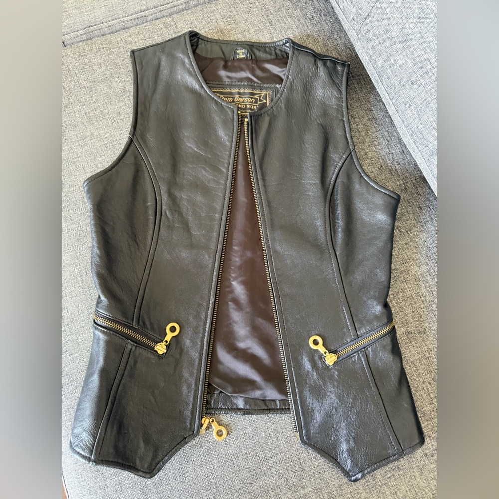 Rem Garson Black Leather Vest Fitted Silhouette